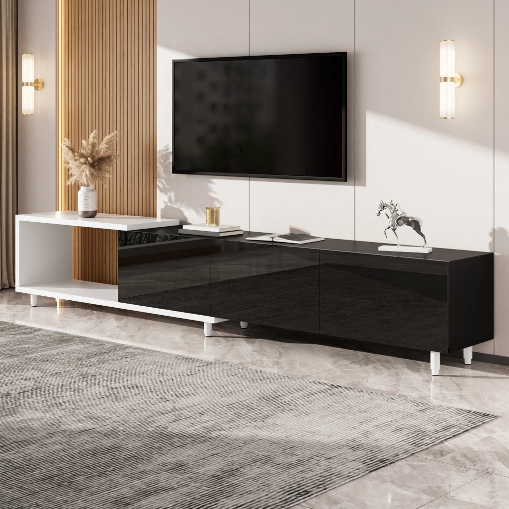 Mobile TV allungabile bianco e nero 258 cm