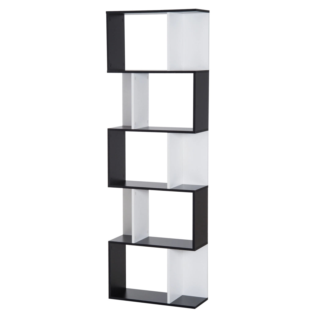 Libreria a 5 Ripiani con Divisorio ¨C Xylo ¨C Legno Bianco e Nero 60x24x184.5 cm