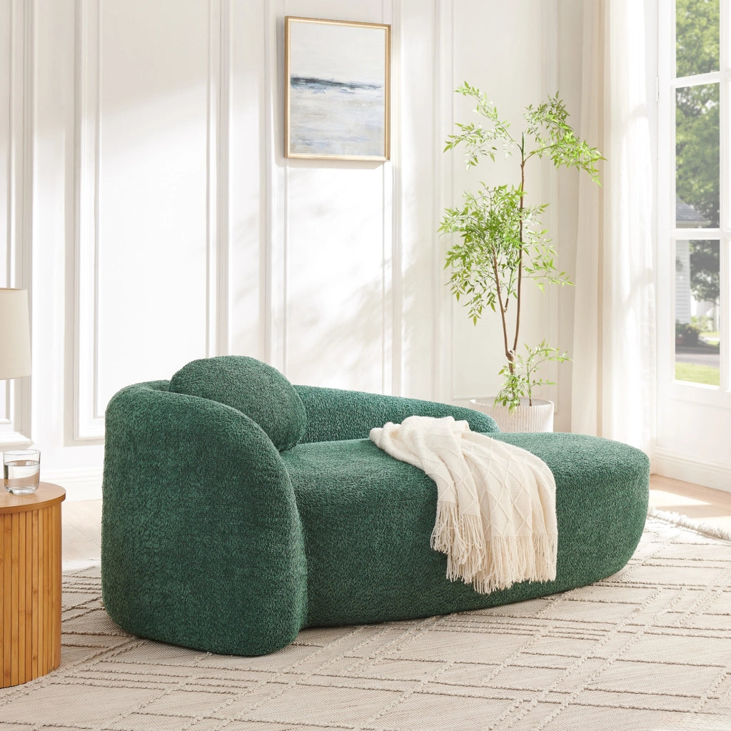 DIVANO minimalista arrotondato in tessuto teddy verde