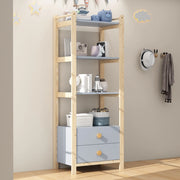 Libreria a scaffale 70x45x180;5 cm con 2 cassetti e 3 ripiani; legno e blu naturale
