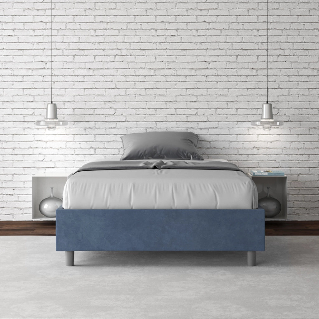 BS COM Letto singolo con rete imbottito 100x200 microfibra blu