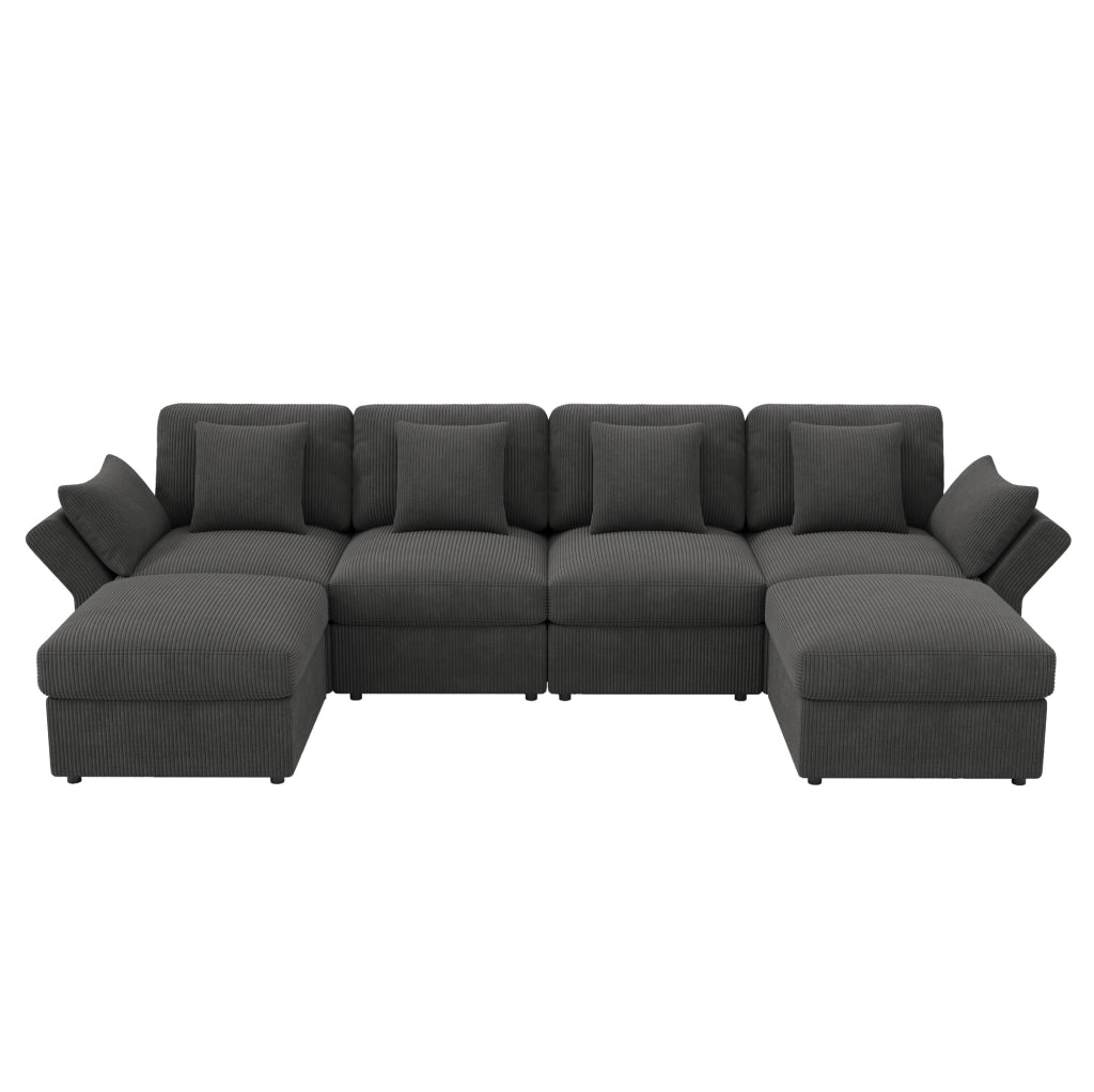 Divano angolare a U 290x159,5x89 cm in velluto a coste grigio modulare