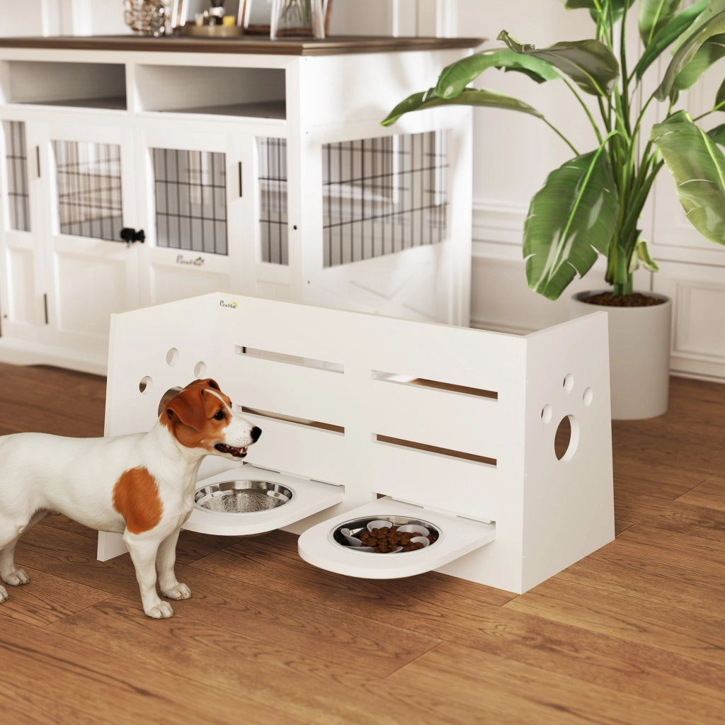 Ciotola Rialzata Doppia per Cani ¨C Xylo ¨C Altezza Regolabile con Sistema Alimentazione Lenta 63x58,5x40 cm Bianco