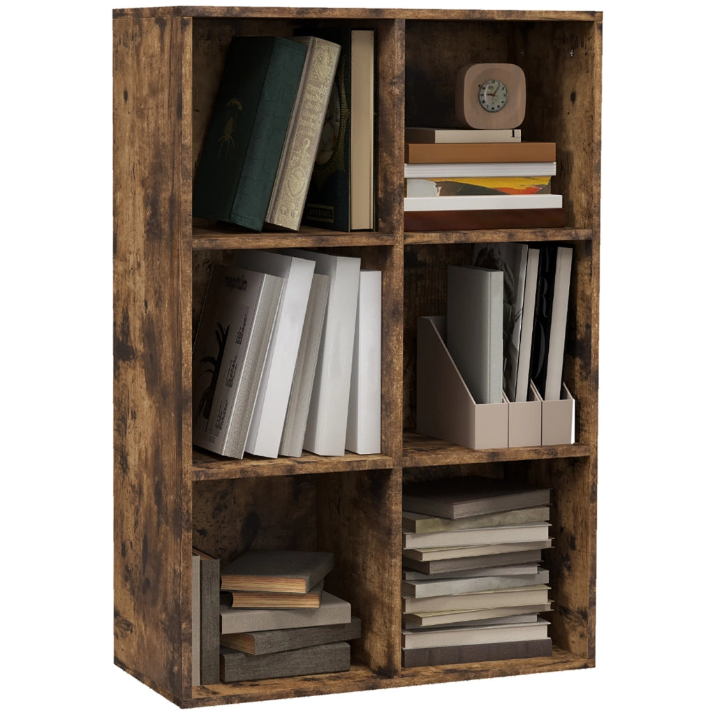 Libreria a 3 Livelli con 6 Cubi ¨C Xylo ¨C Legno Marrone Rustico 65,5x30x97,5 cm