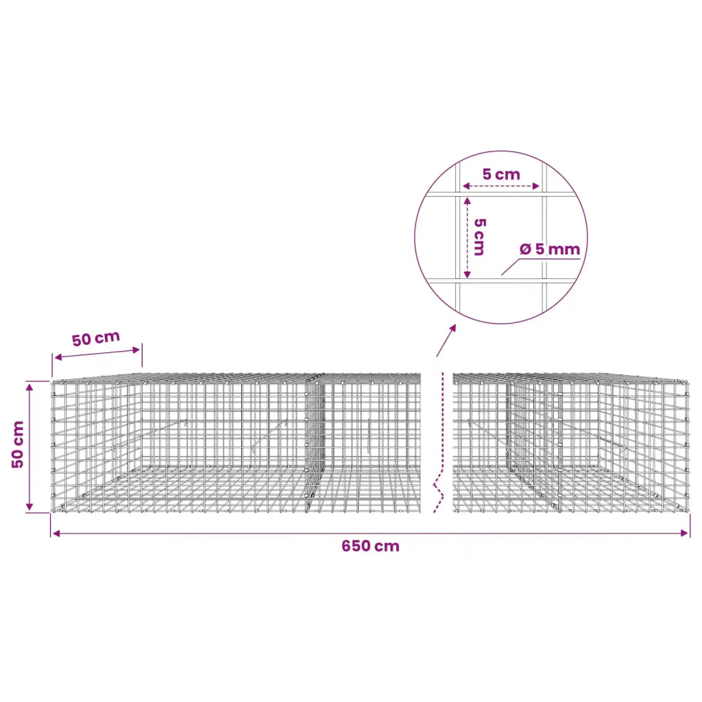 Gabione con Filo da 5 mm e Rete da 5x5 cm 650x50x50 cm 3464239