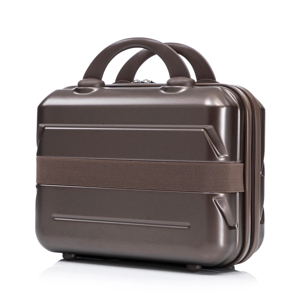 Set valigie ABS 2 pezzi con spinner e combinazione, marrone, include valigia 14"/19" e beauty case 14
