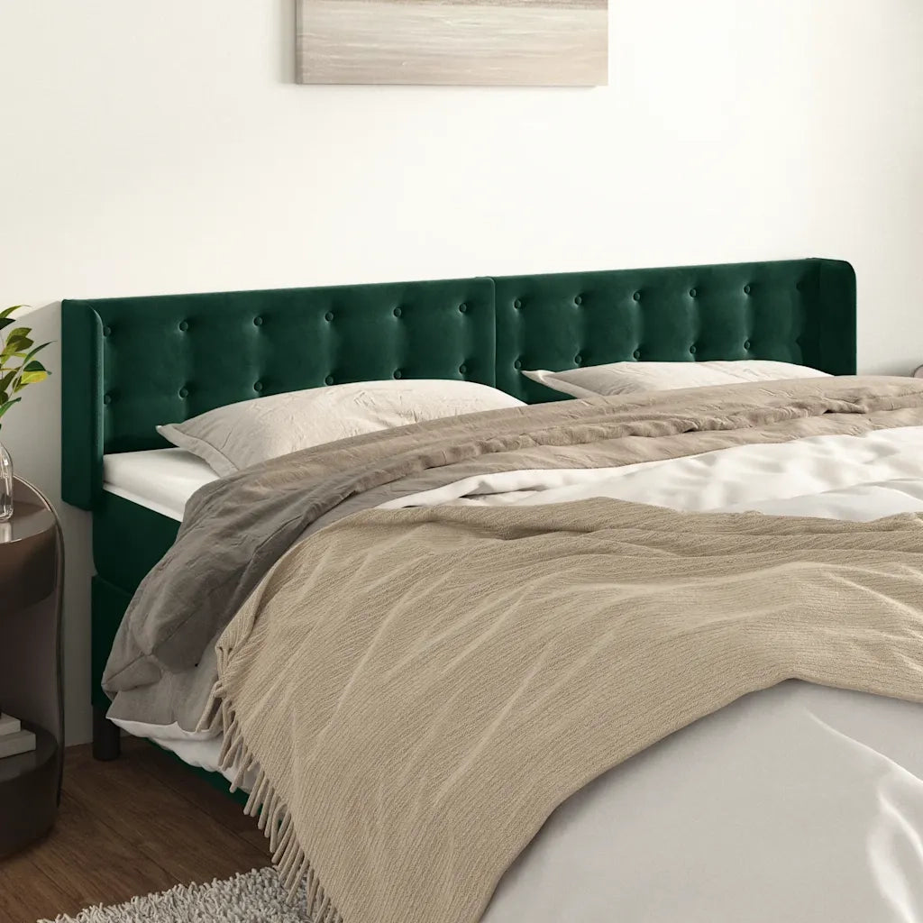 Testiera ad Orecchio-Testata con Orecchie Verde Scuro 183x16x78/88 cm in Velluto 879805