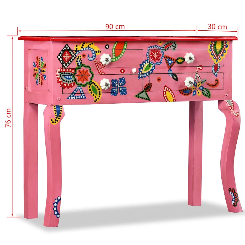 Table console Bois de manguier massif Rose Peint à la main