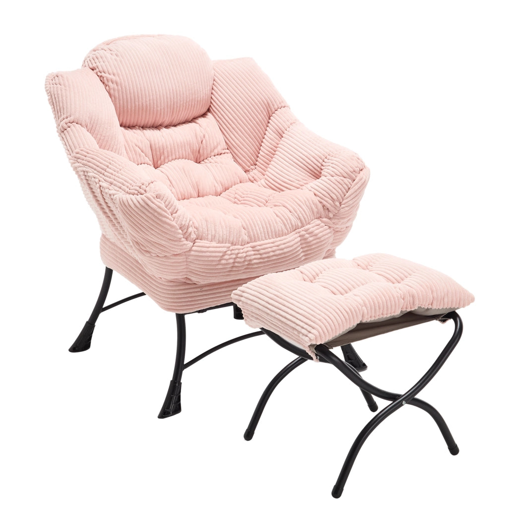 Poltrona relax rosa con poggiapiedi e tasca laterale