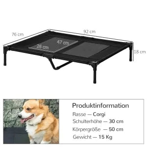 Cuccia per cani rialzata da esterno e divano per cani, Oxford nero, 92x76x18 cm