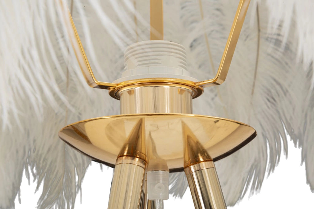 Lampada da Terra Feather Stand Ø46x147 cm in Ferro e Plastica Oro e Bianco