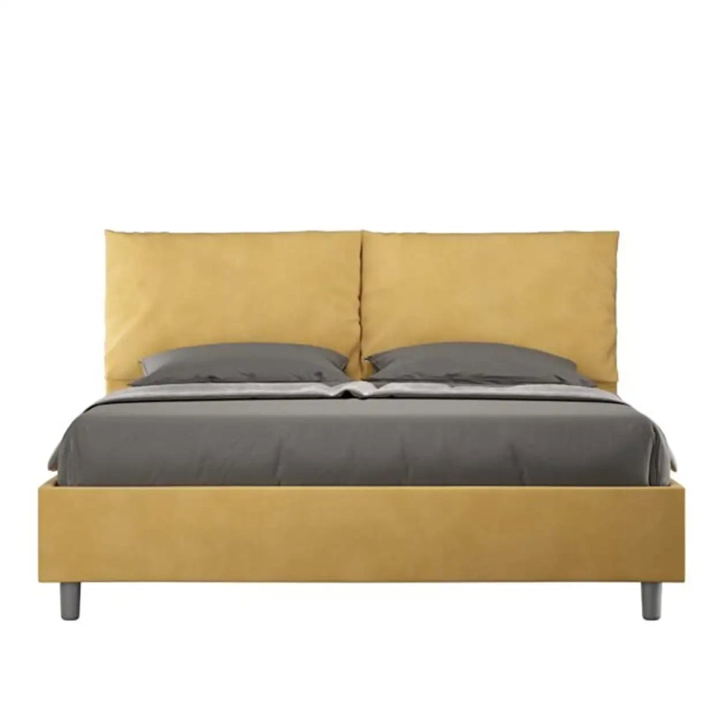 Letto matrimoniale senza rete imbottito 160x210 microfibra ocra Antea
