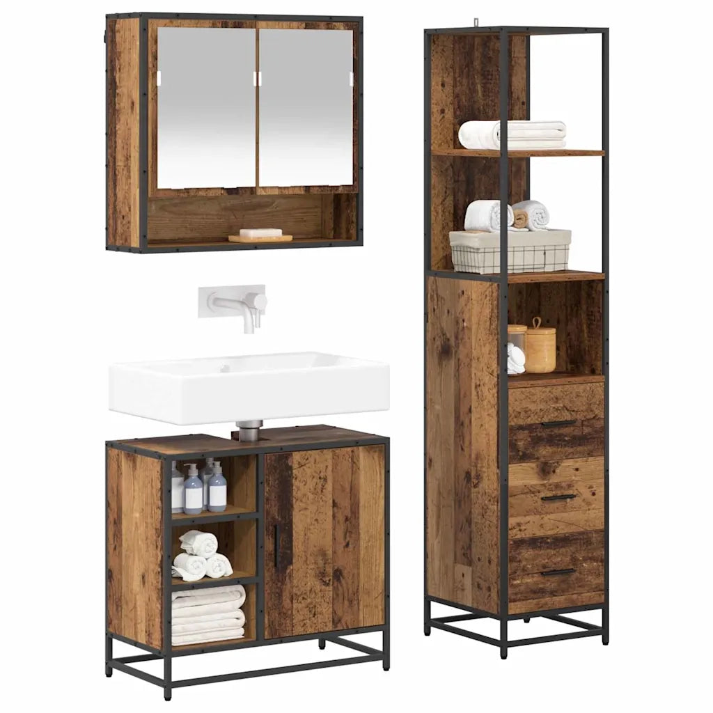 Set di mobili per il bagno con cassetto 3 pcs Legno vecchio