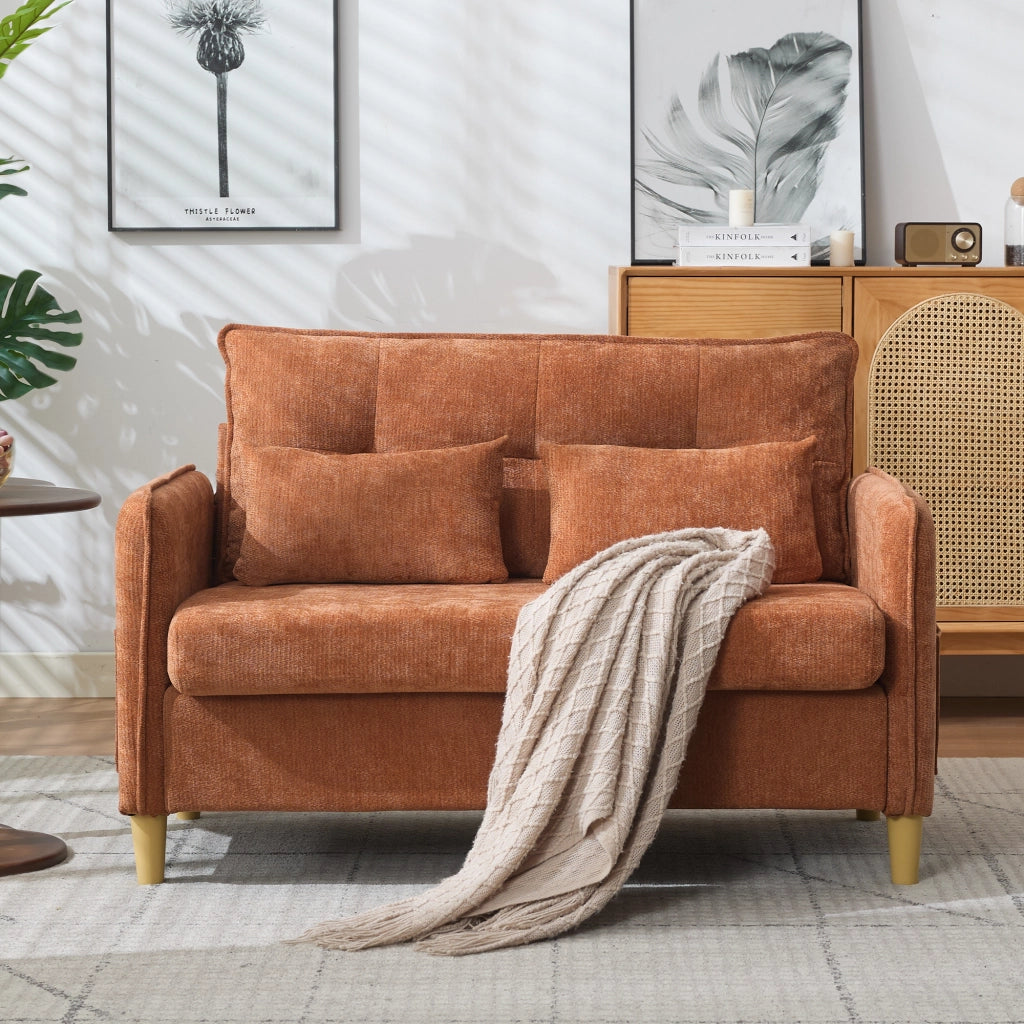 Divano 2 posti 127x75.5x83 cm con tasche laterali in legno e tessuto chenille marrone