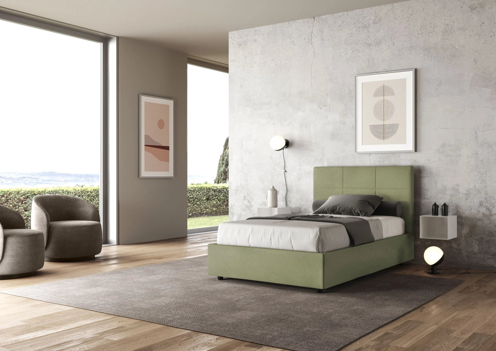 BS COM Letto una piazza e mezza con rete imbottito 120x210 microfibra tè verde