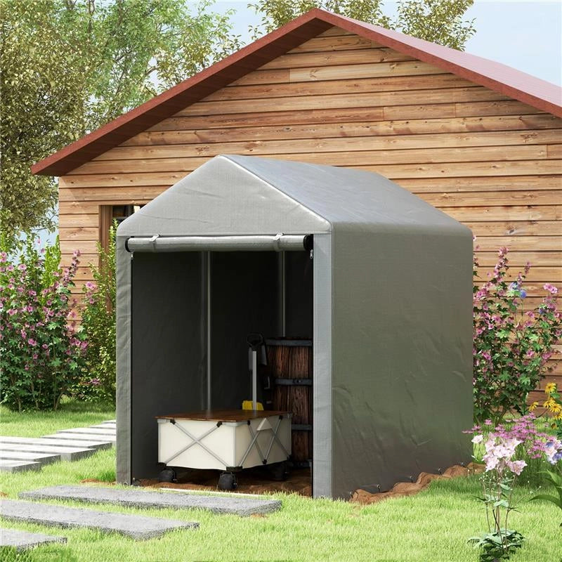 CAPANNO ATTREZZI TENDA GARAGE CON COPERTURA ANTI UV E TELAIO IN METALLO, 120X179X165CM, GRIGIO CHIARO