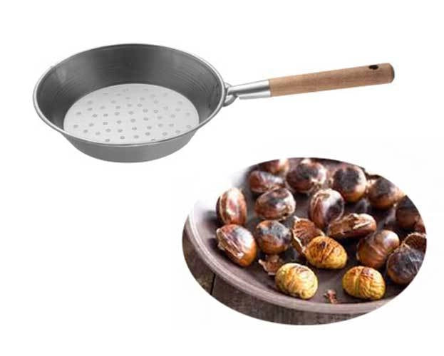 Padella arrostitore per castagne Ø26 cm in lamiera con manico in legno caldarrostiera conica