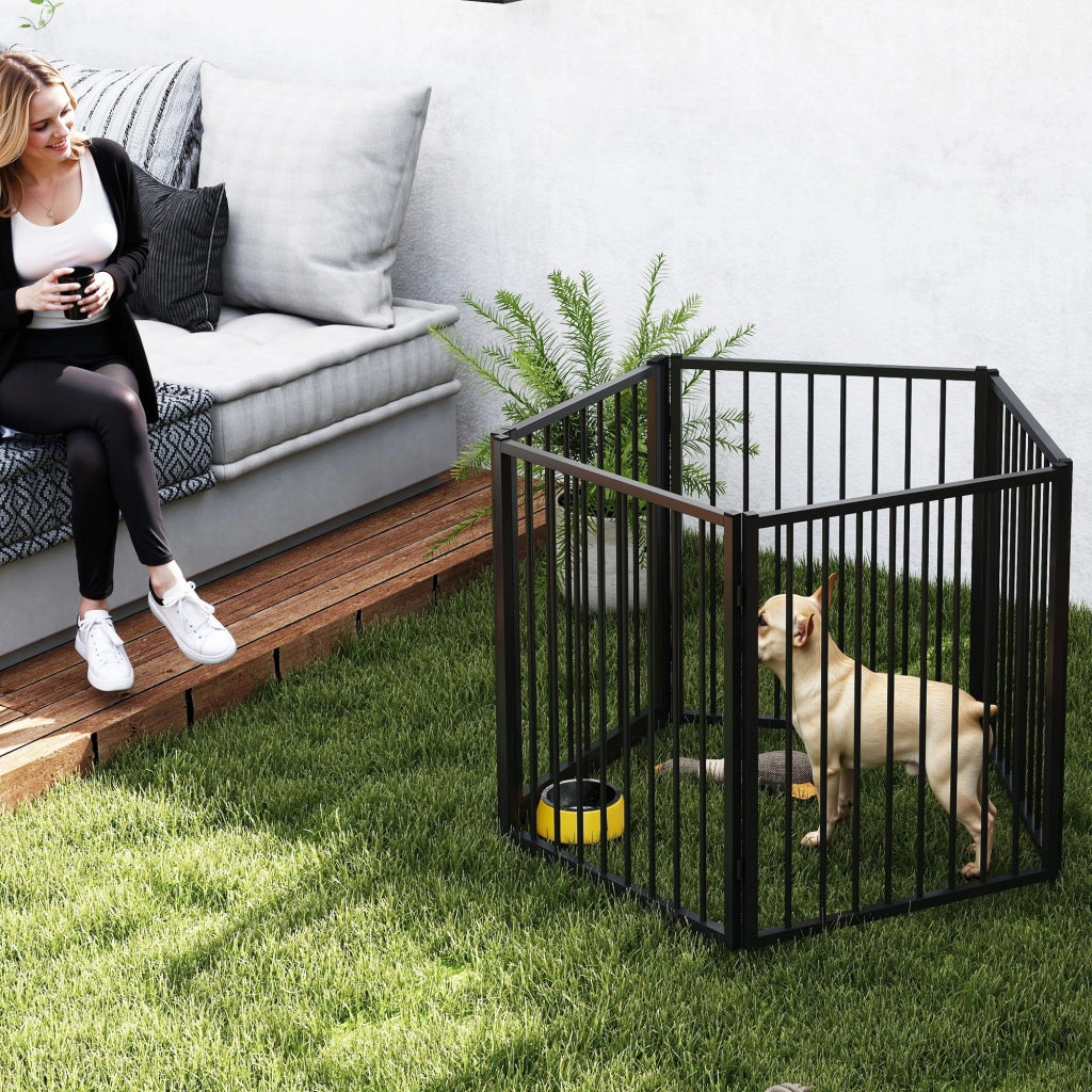 Recinto per Cani con 5 Pannelli e Porta ¨C Minimal ¨C Nero