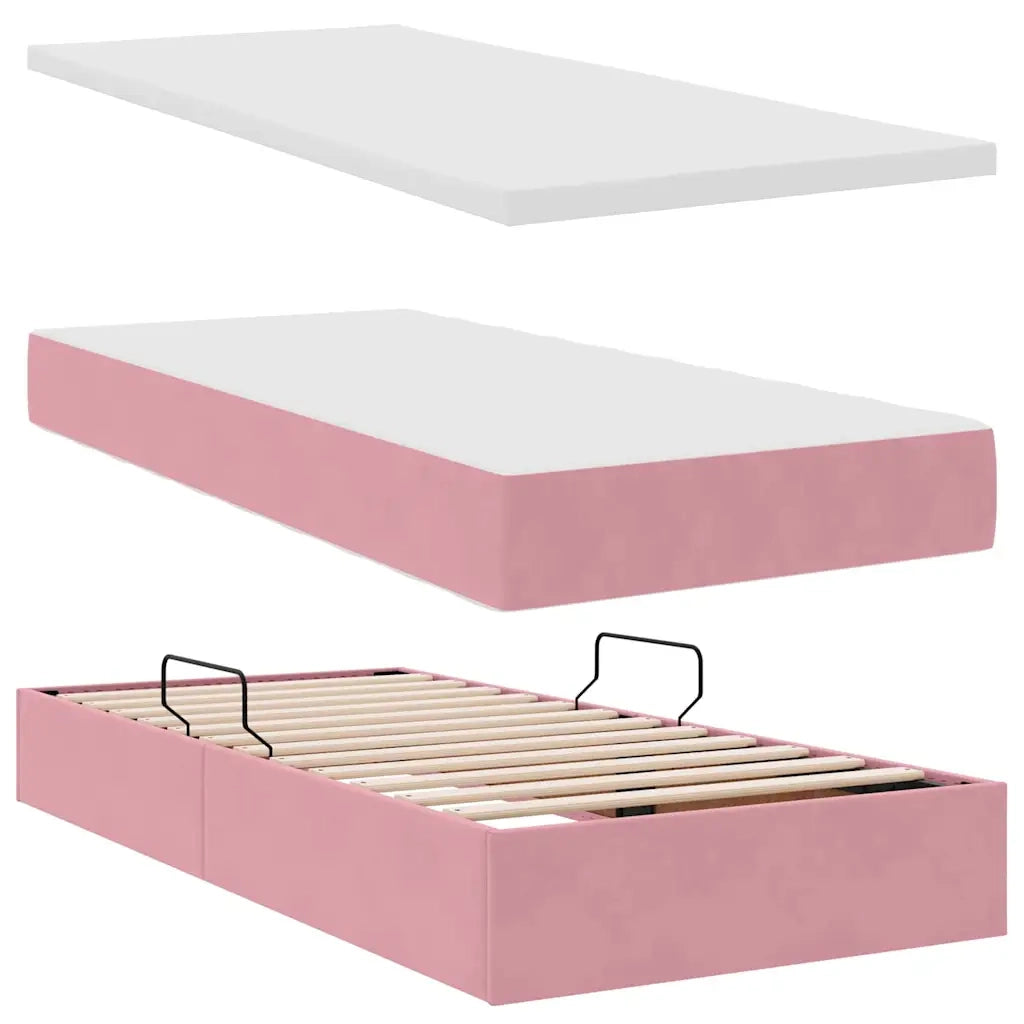 Letto con contenitore LED e materasso Rosa 90 x 200 cm Velluto 3371372