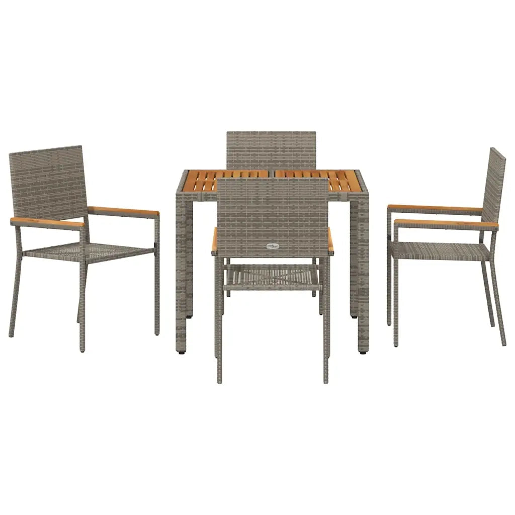 Set da Pranzo per Giardino 5 pcs Grigio polyrattan
