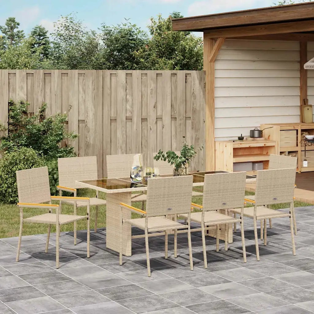 Set da Pranzo per Giardino 9 pcs Beige polyrattan