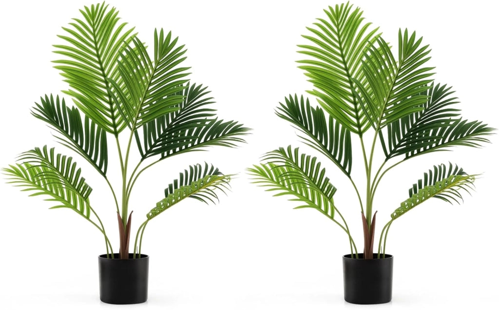 Set di 2 Piante Artificiali di Palma 90 CM/140 CM, Pianta Finta in Vaso da Interno ed Esterno, Decorazione Moderna per Soggiorno, Veranda, Ufficio e Negozio (90 cm)