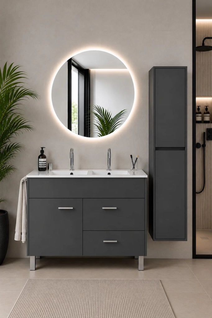 Mobile bagno con lavabo ORIGENBATH SAMOS senza specchio 120x45 cm doppio lavabo grafite con colonna