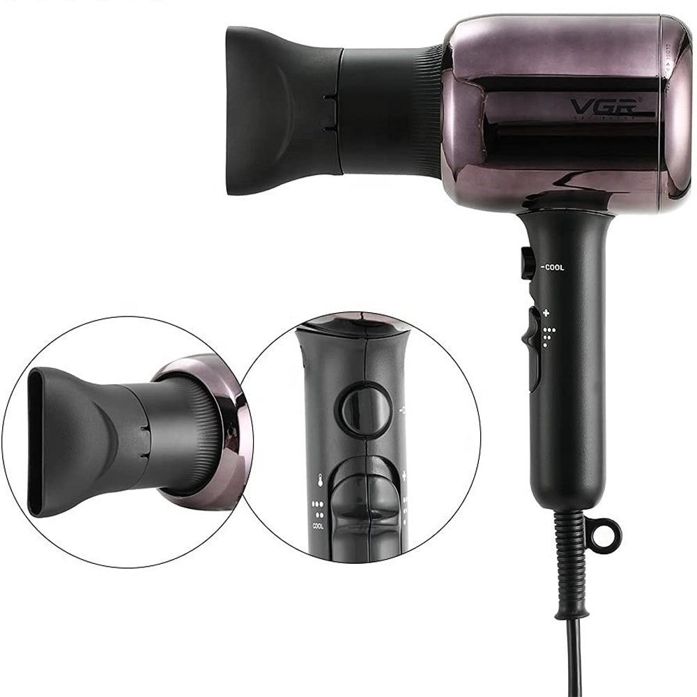 Trade Shop - Asciugacapelli Phon Professionale A Ioni Negativi 2 Velocita' Salone 2000w V-418 -