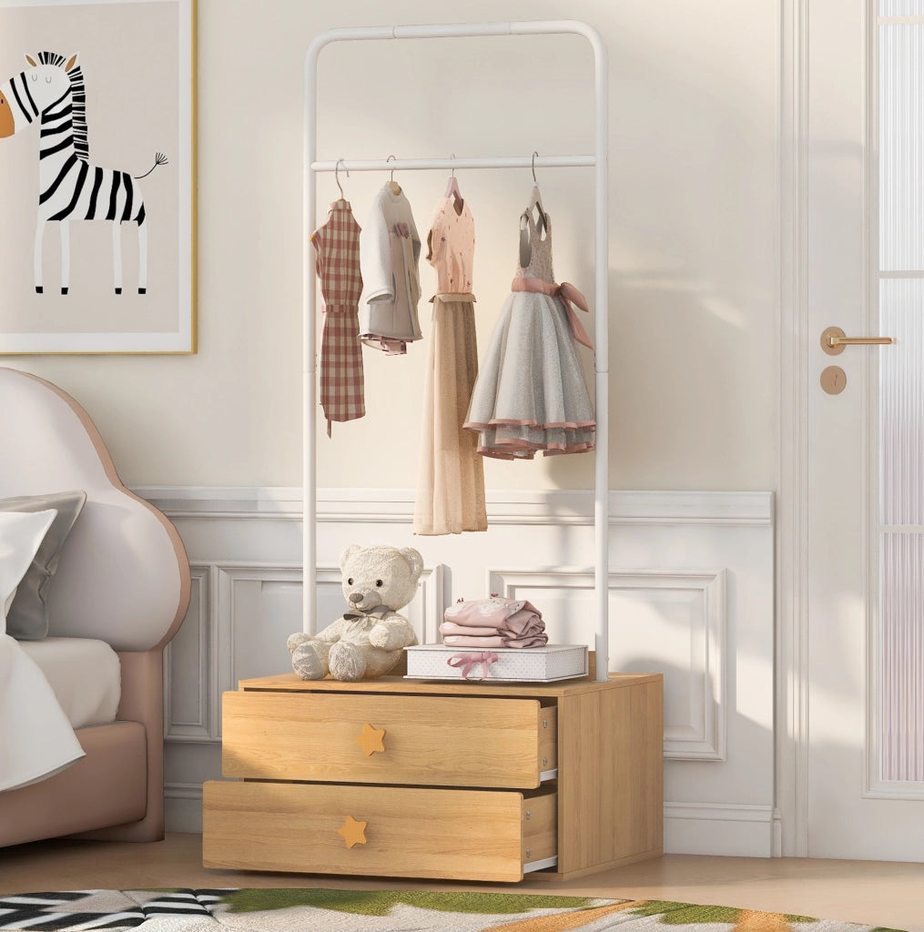 Appendiabiti per bambini 70x55x168 cm con 2 cassetti in MDF color legno