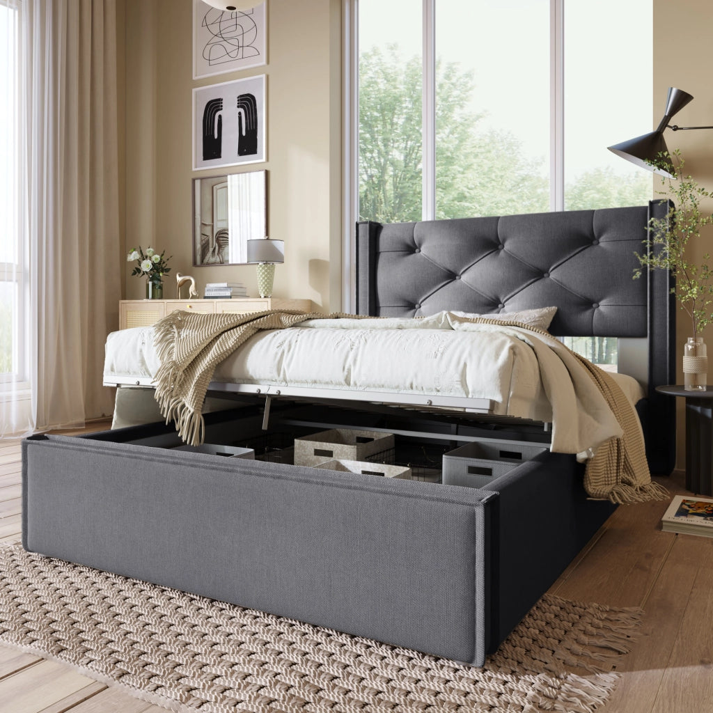 Letto singolo imbottito 90x200 cm con contenitore e testiera trapuntata
