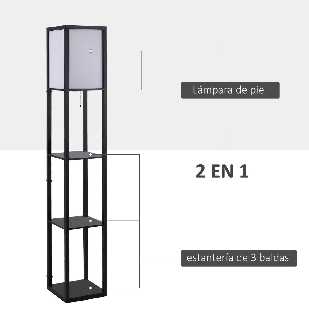 Lampada da Terra con Ripiani ¨C Xylo ¨C Legno Nero E27