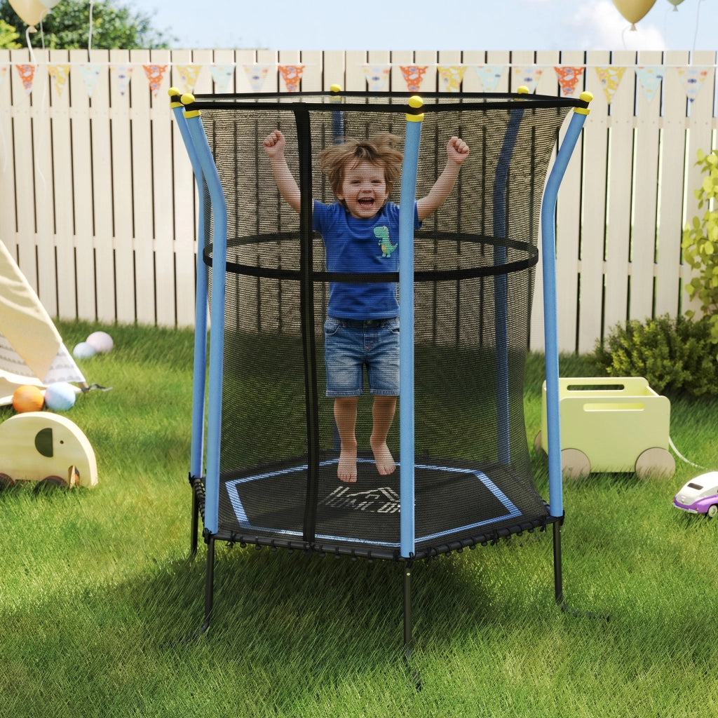 Casetta con Tappeto Elastico per Bambini ¨C Minimal ¨C Blu, Acciaio, PP e EPE, 163.5x190 cm