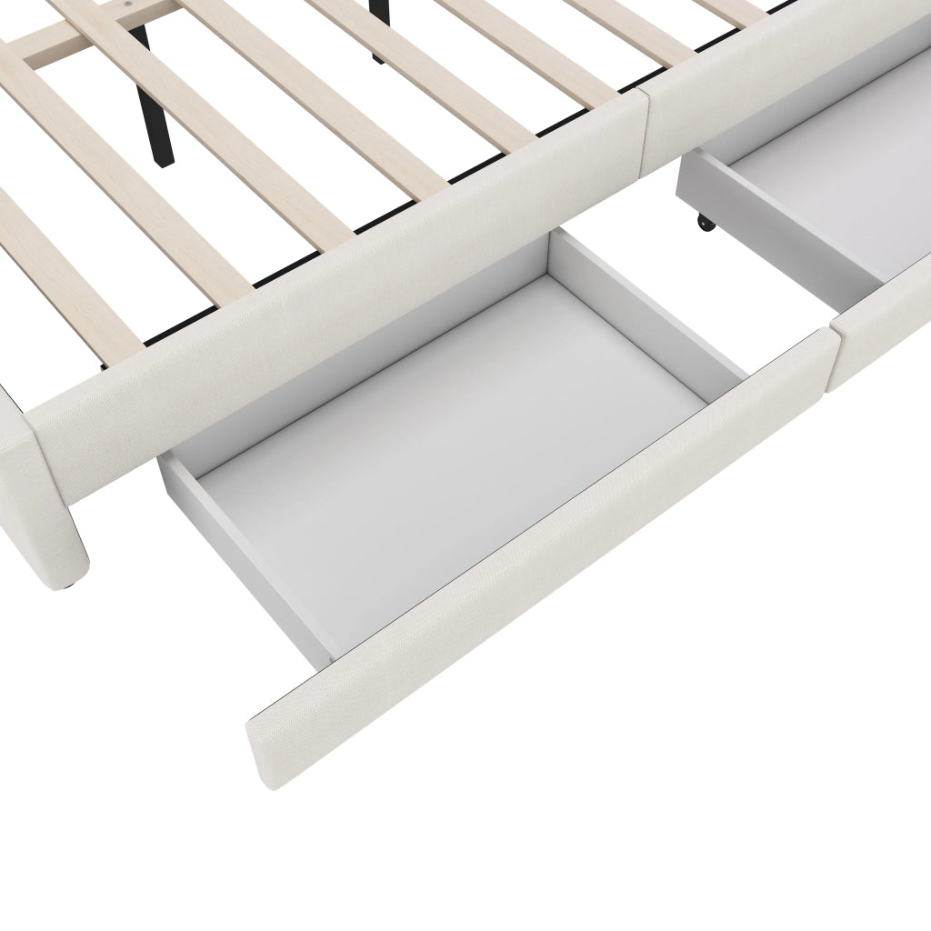 Letto con cassetti 140 × 200 cm con LED USB e Type-C in lino e MDF beige