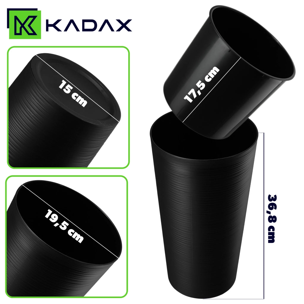 Vaso da fiori KADAX 36 cm con coperchio e inserto, vaso da fiori in plastica nero