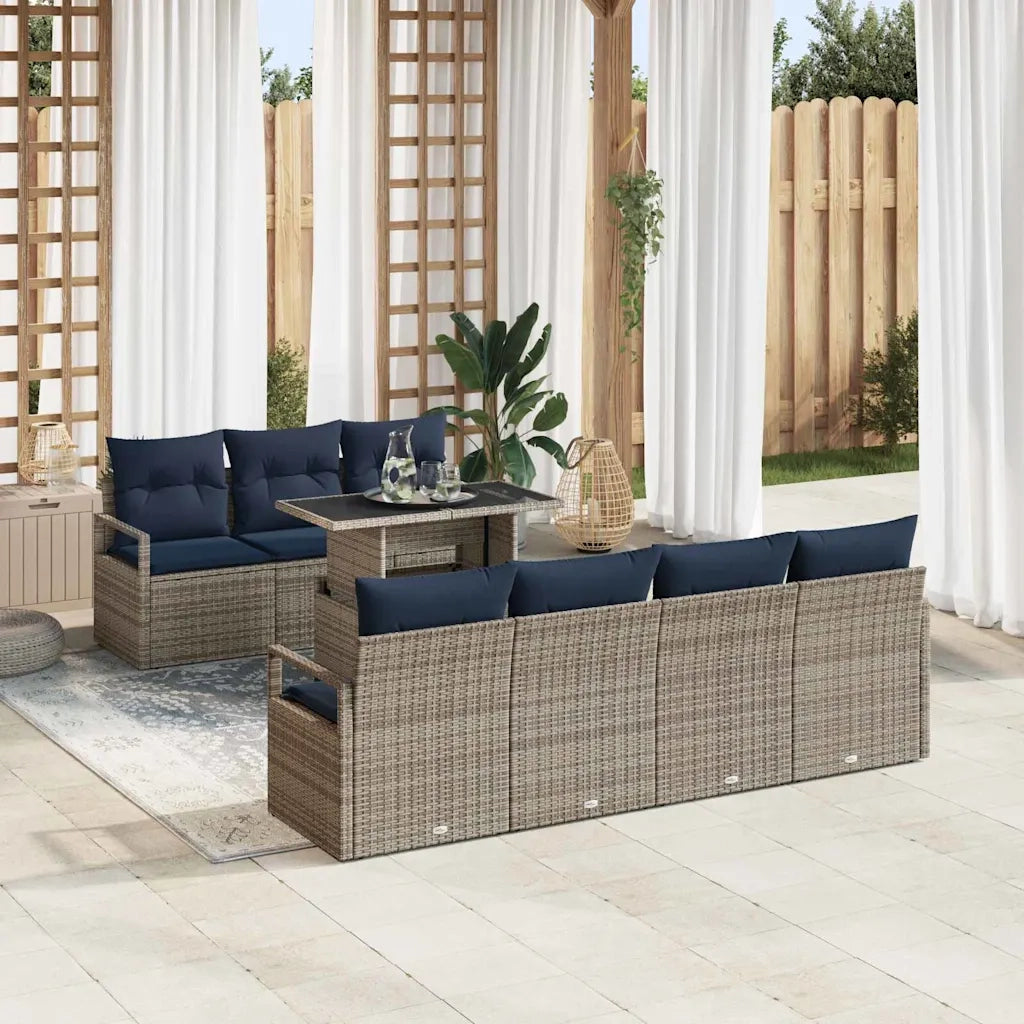 Set Divano da Giardino 8 pcs Grigio e Blu Navy polyrattan 3348771