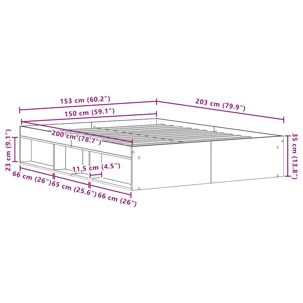 Letto matrimoniale | Letto per adulti | Giroletto senza Materasso Rovere Artigianale 150x200cm