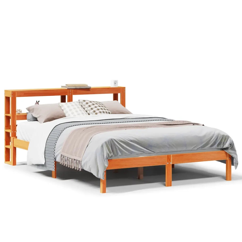 Giroletto con Testiera-Struttura Letto con testiera Marrone Cera 150x200 cm Massello Pino 631196