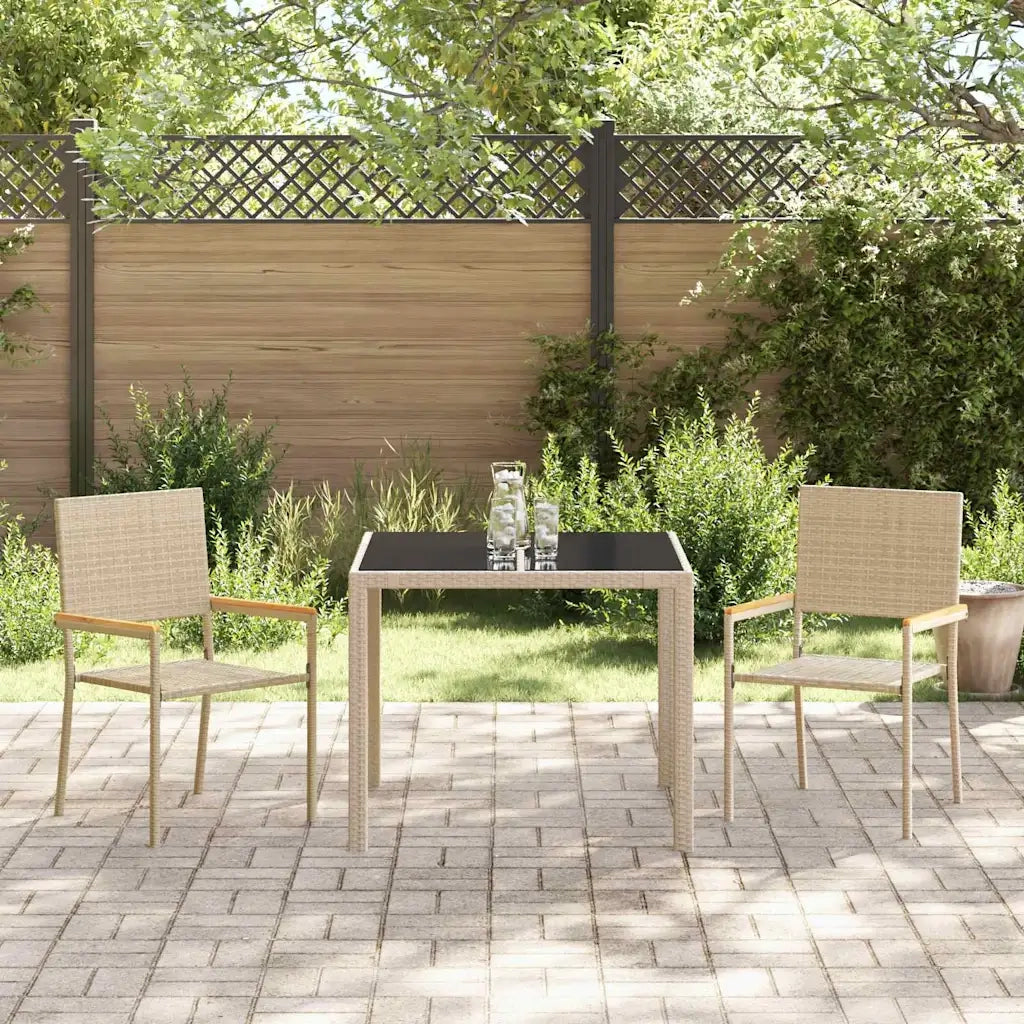Set da Pranzo per Giardino 3 pcs Beige polyrattan