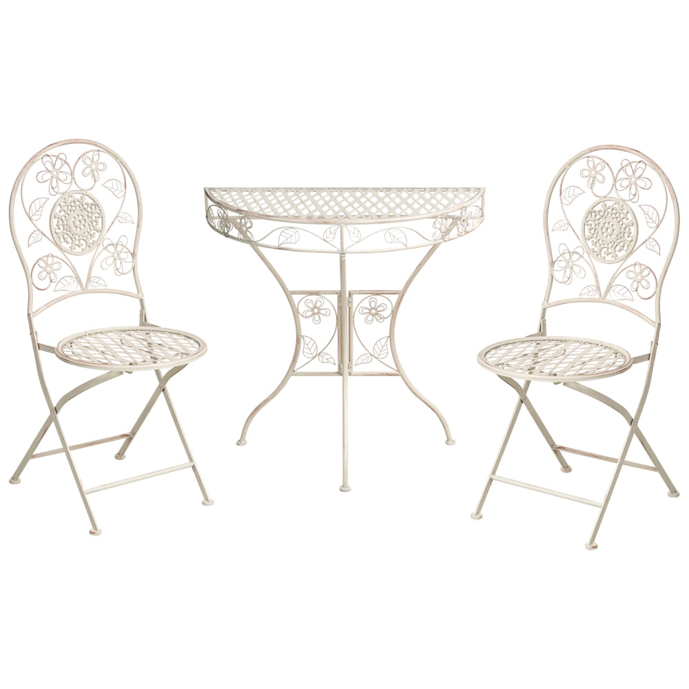 Set da giardino in metallo stile vintage con motivo floreale e struttura in ferro Beige chiaro stile vintage