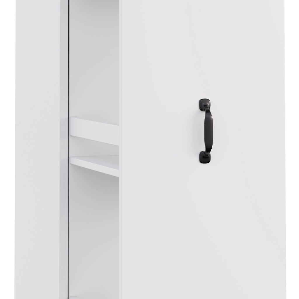 Scaffale stretto con ruote e box protettive in MDF bianco