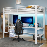 Letto a soppalco per bambini 90 × 200 cm in metallo e MDF bianco con scrivania LED USB e tipo C