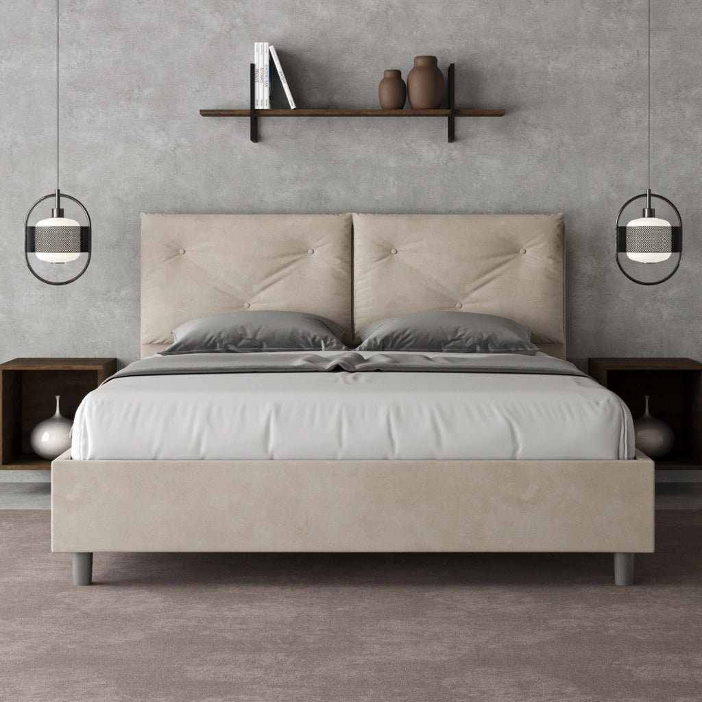 BS COM Letto queen size senza rete imbottito 150x190 microfibra azzurro Large
