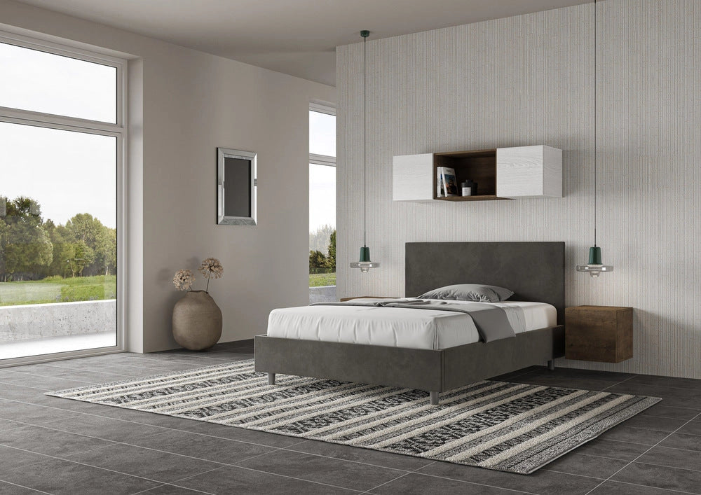 Letto Matrimoniale Large 180x190 cm con Rete Adele Grigio