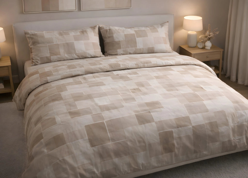 Sacco Copripiumino In 100% Cotone Made Italy Disegno Brick - Piazza E Mezza - Beige