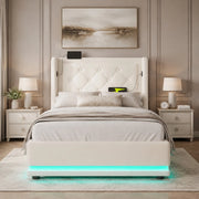 Letto contenitore 90 × 200 cm in PU bianco con LED; USB e Type-C