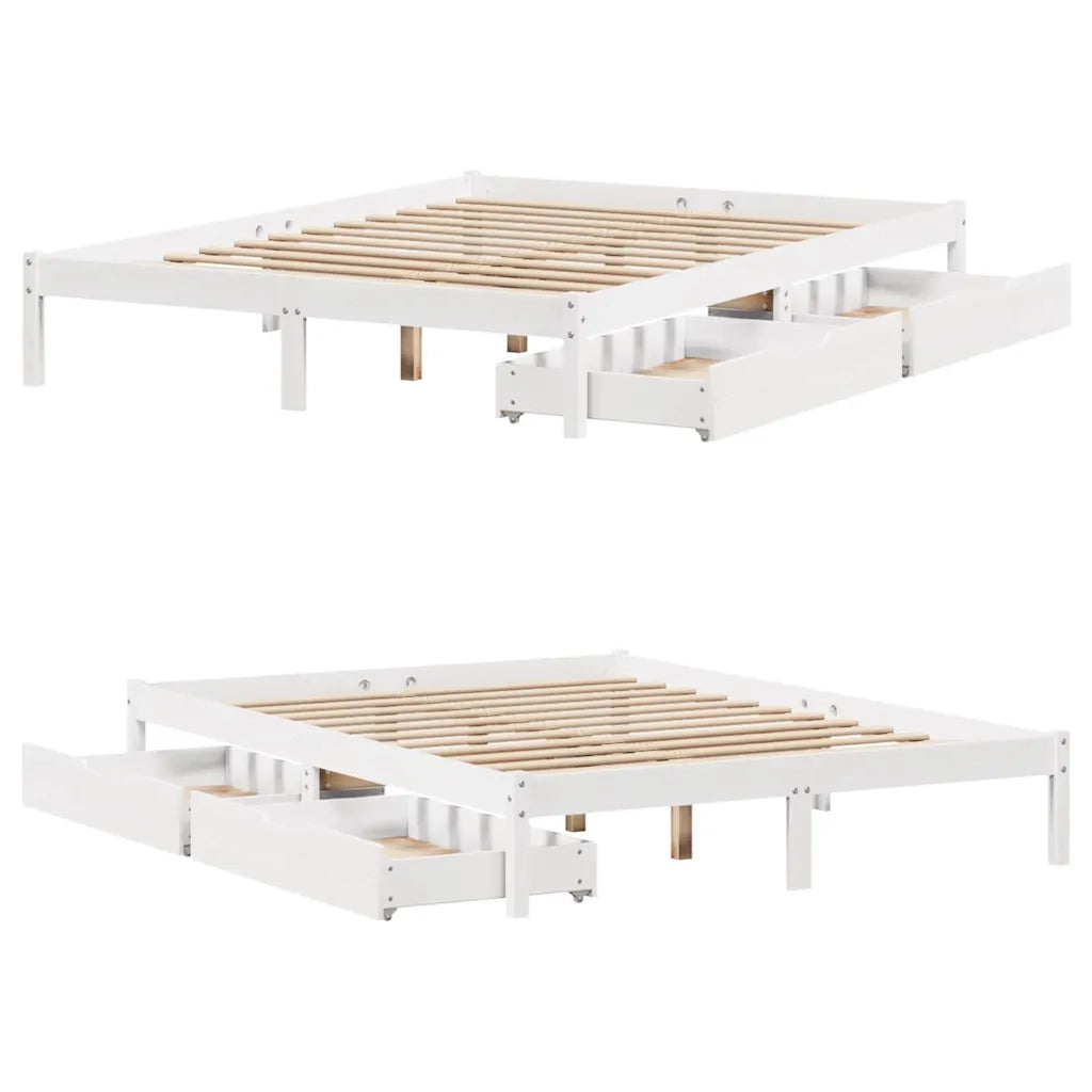 Letto senza Materasso-Struttura Letto Bianco 135x190 cm Legno Massello di Pino 606443