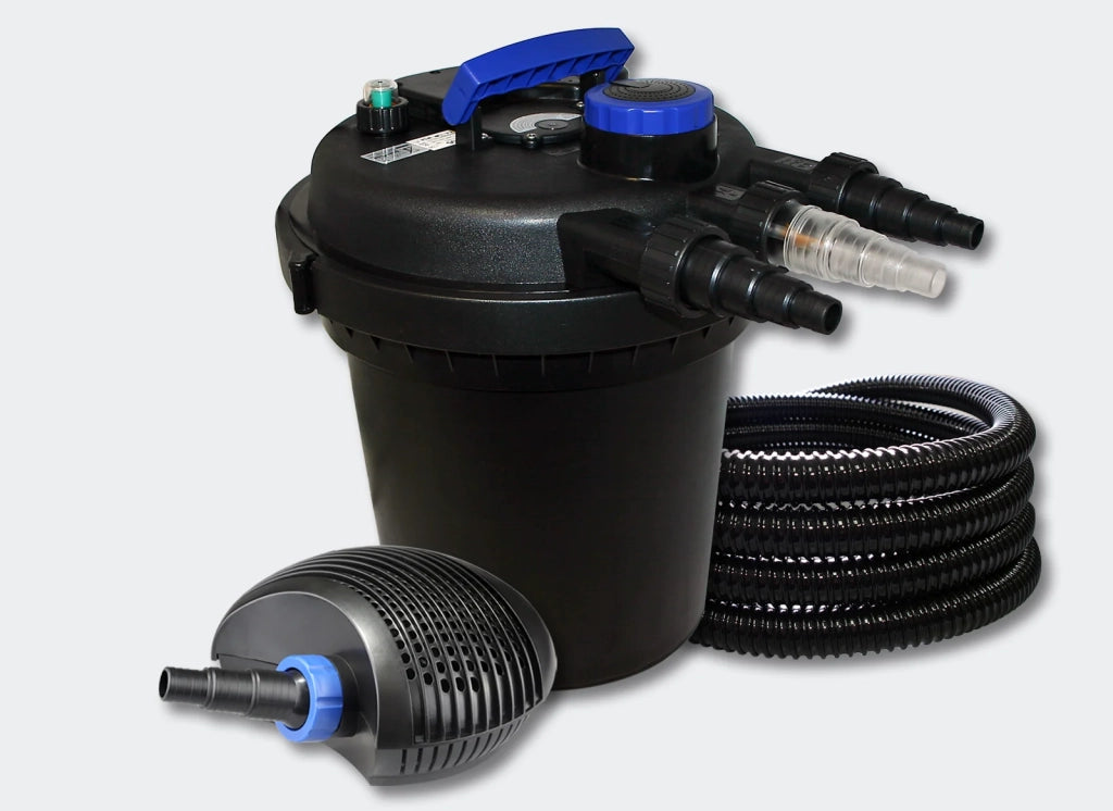 Kit di filtrazione per laghetti a pressione da 6000 litri: UVC da 11 Watt pompa ecologica da 70 Watt tubo da 25 m (4216212)