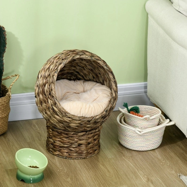 Cuccia rialzata per gatti in giacinto d'acqua