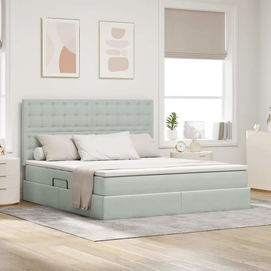 Letto con contenitore e LED Grigio chiaro 180 x 200 cm Velluto