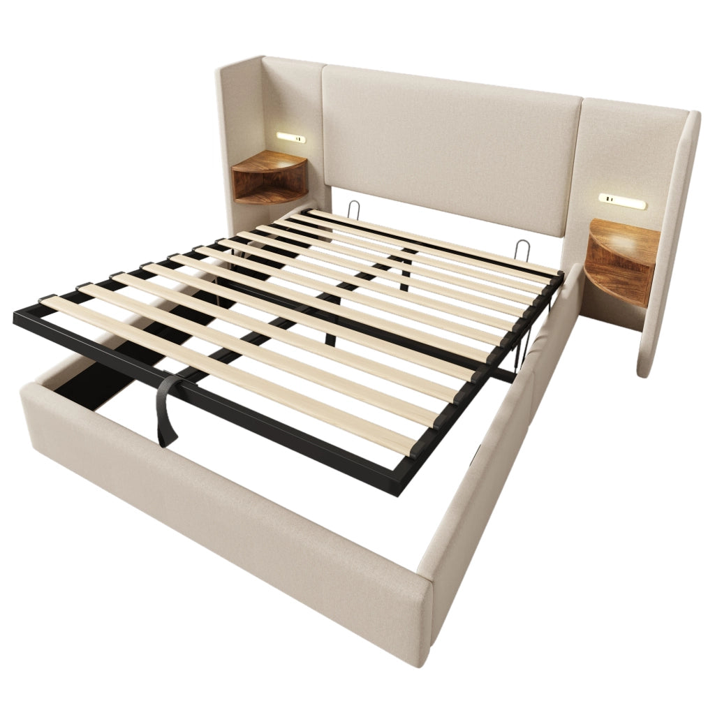 Letto contenitore matrimoniale 160x200 beige con materasso